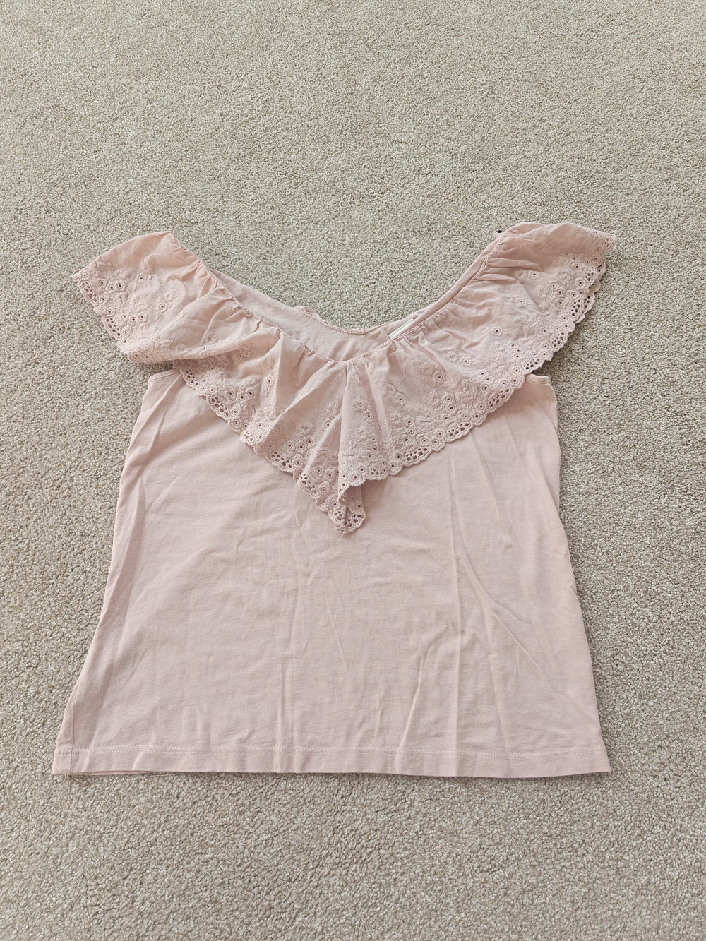 H&M Blush Pink Off-Shoulder Eyelet Ruffle Top